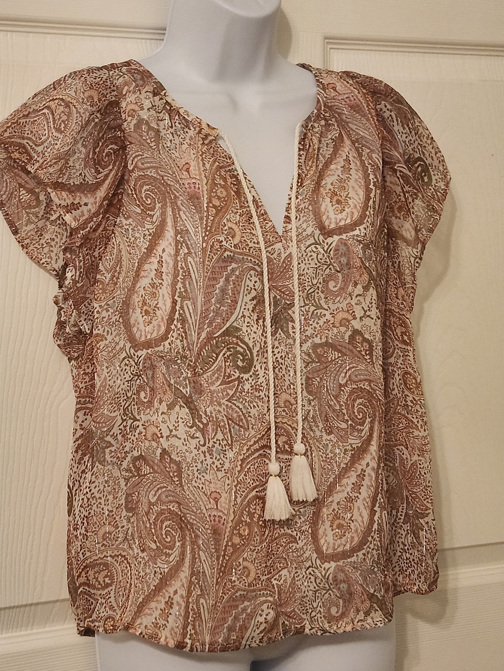 Lucky Brand Pink Paisley Flutter Sleeve Blouse